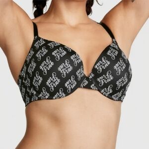 VS PINK Wear Everywhere Push-up Bra Size 38E(DD) Script Logo